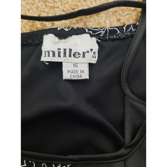 Vtg 90's  Black Satin Chiffon Floral Tank Large - Picture 2 of 11